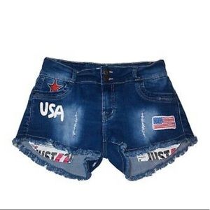 True Gypsy USA patriotic distressed denim shorts size 1 juniors